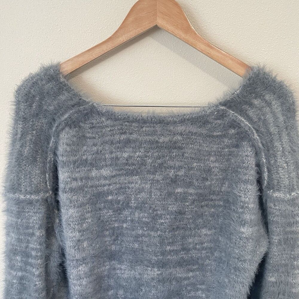Free People Womens S Serendipity Sweater Grey Blue Boho Eyelash Soft Cozy - Picture 11 of 12